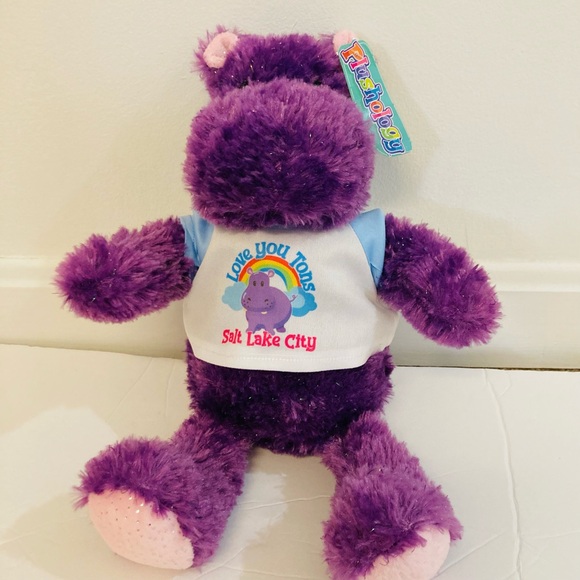 Plushology Purple Sparkle Hippo Plush 11"  2022 with Salt Lake City Shirt - NWT - Picture 8 of 9